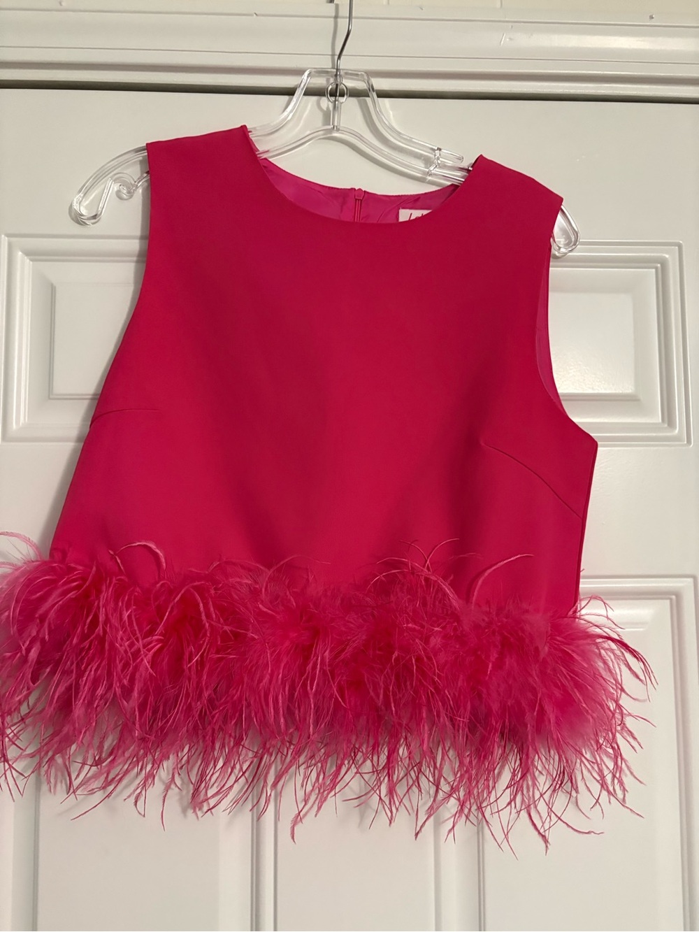 Hot Pink Feather Hem Sleeveless Top